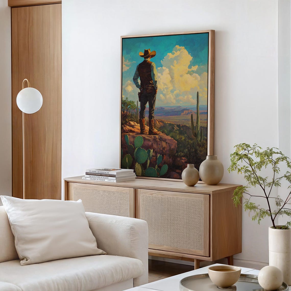 Cowboy Overlook At Sunset Southwestern Desert Wall Art - Image 3