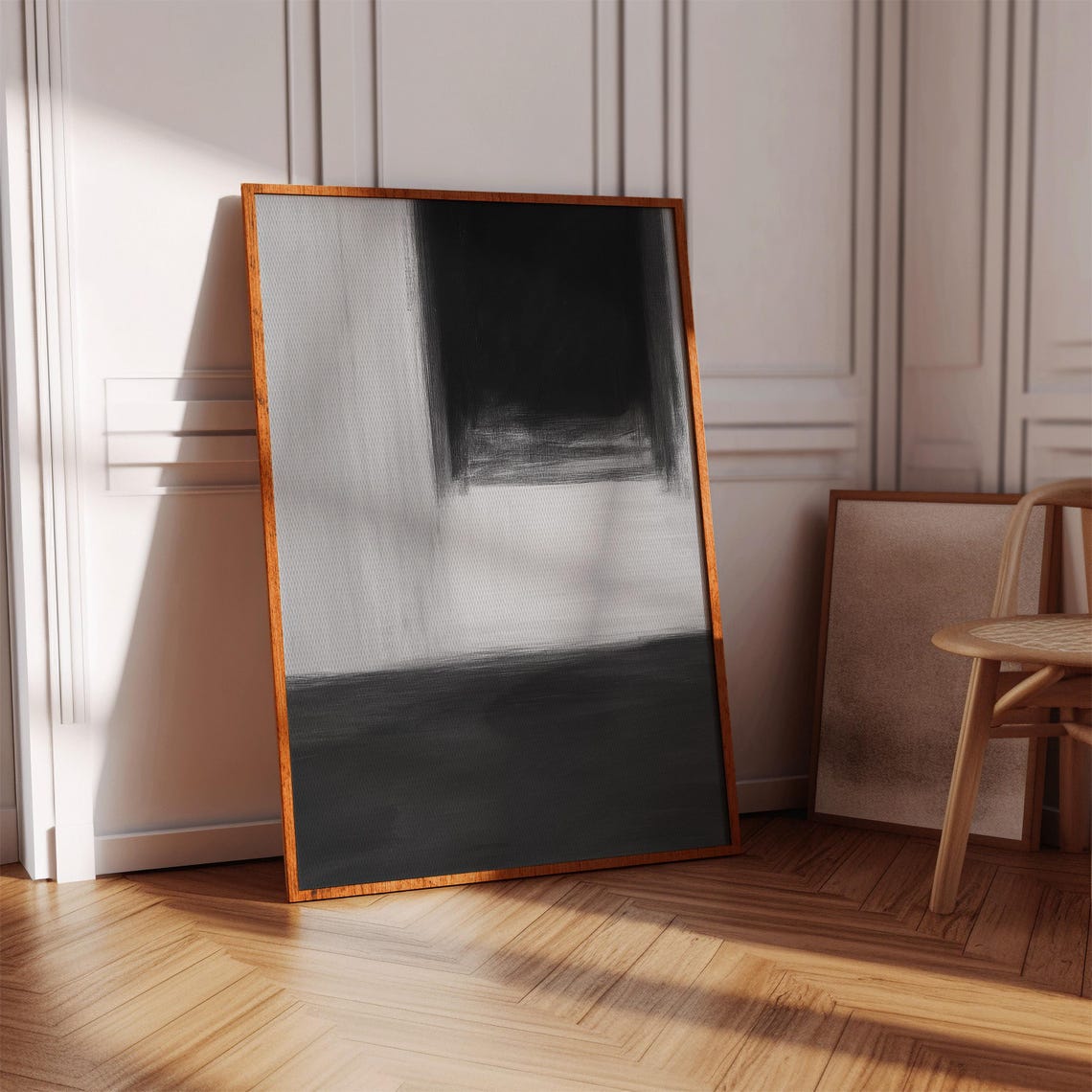 Abstract Black and White Geometric Brushstroke Print for Modern Walls