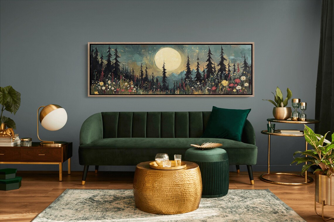 Enchanted Forest Landscape, Moonlit Night With Wildflowers - Image 6