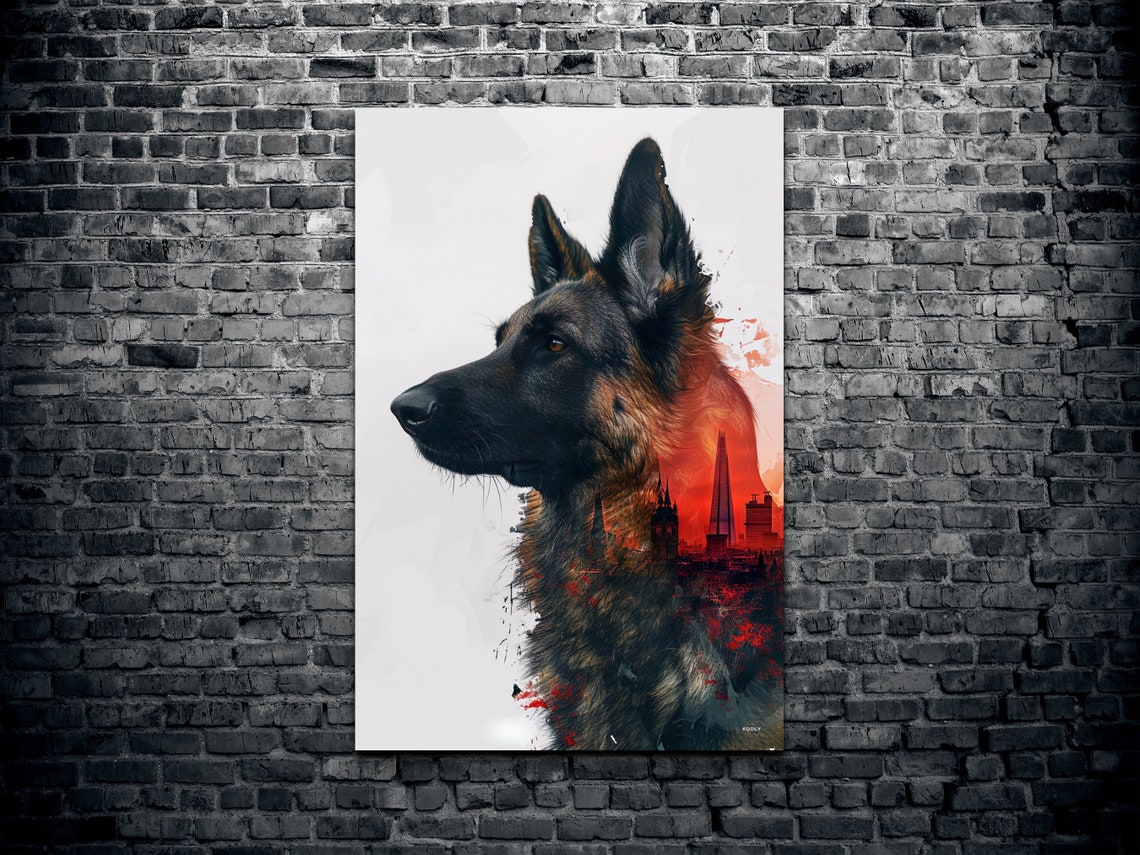 German Shepherd Double Exposure London Skyline Dog Portrait Wall Art - Image 2