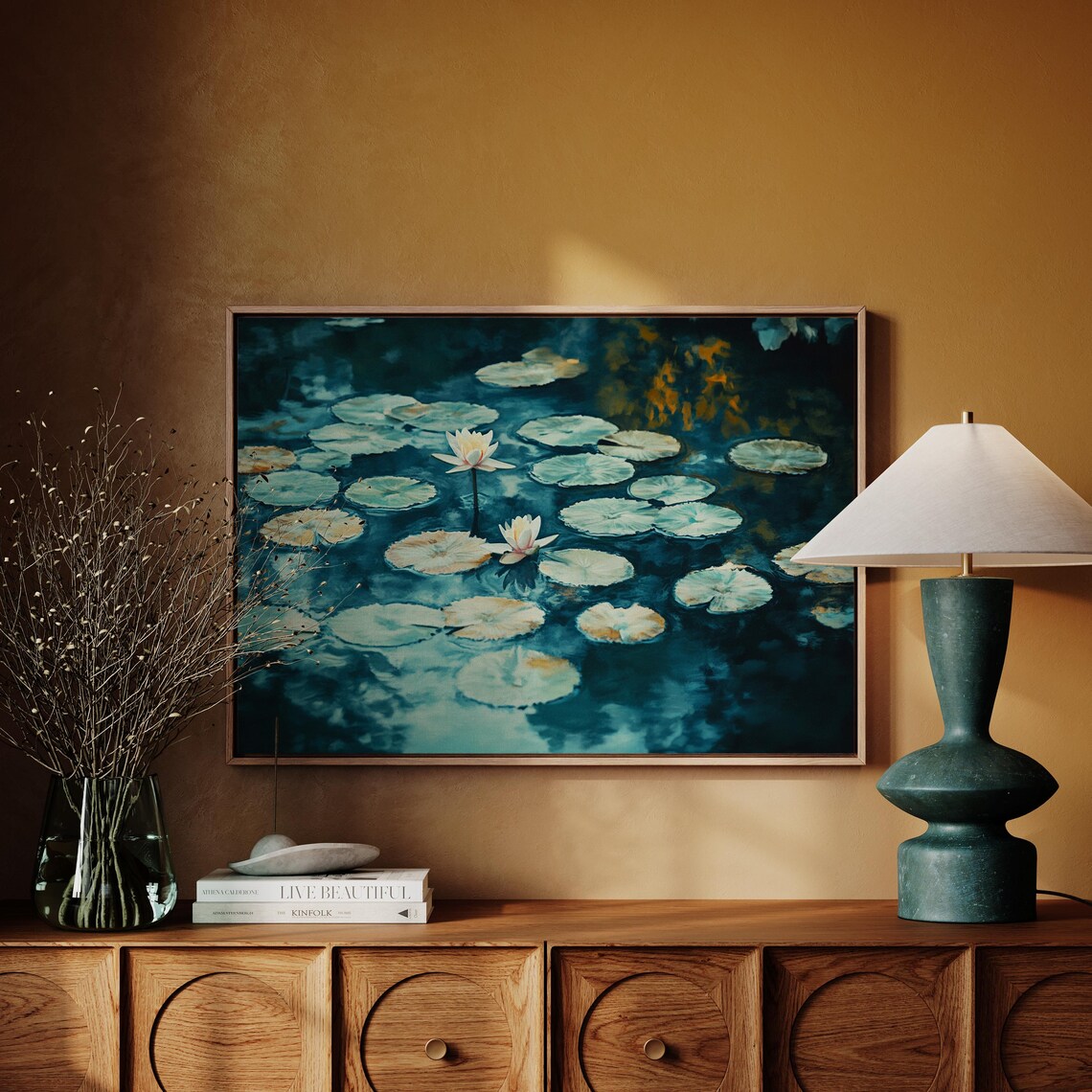 Serene Water Lily Pond Art Print, Tranquil Nature