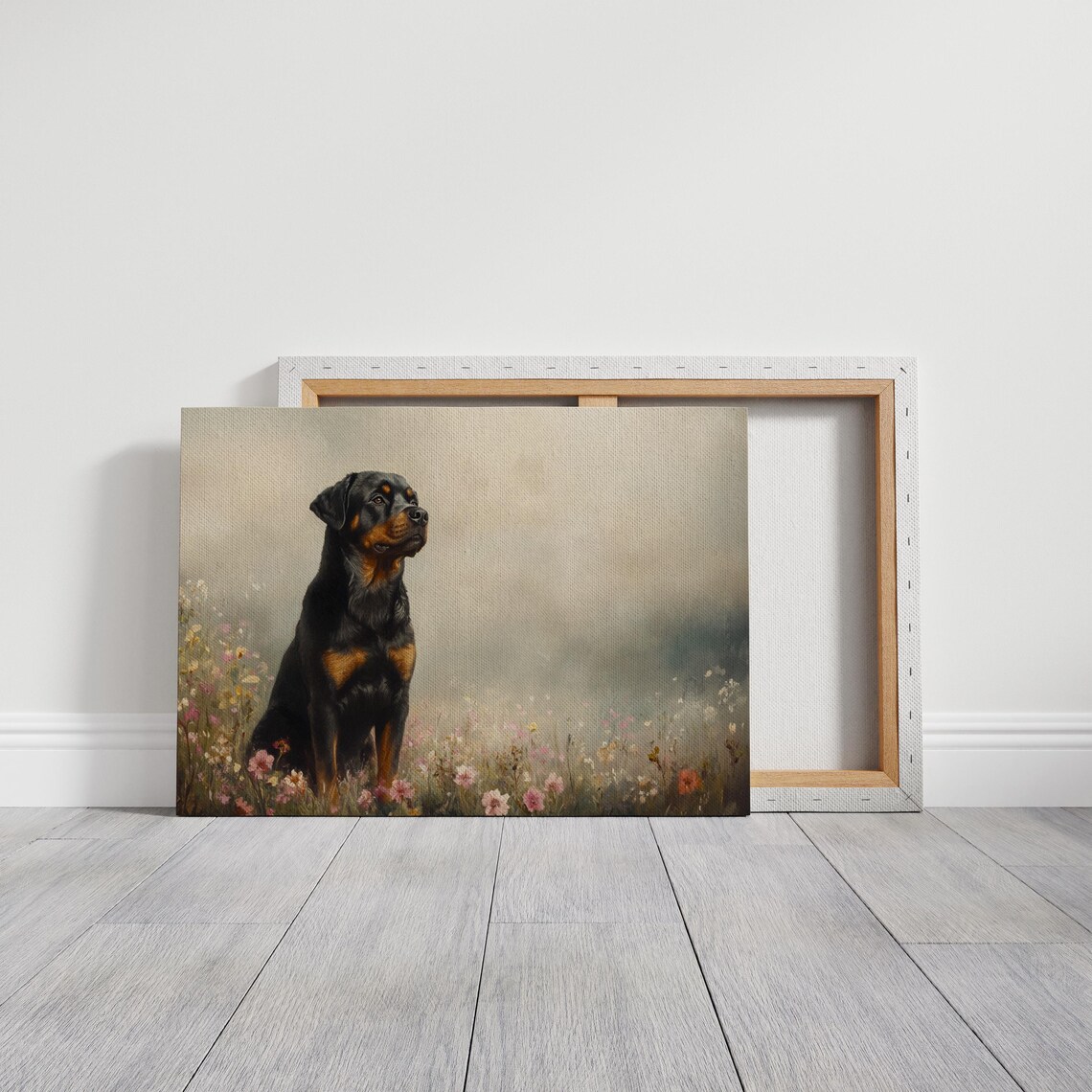 Rottweiler in Flower Meadow Vintage Art Print - Image 3