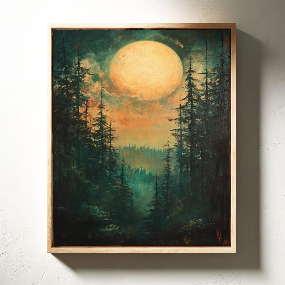 Giant Golden Moon Rising Between Dark Pines Night Scene Poster - Image 6
