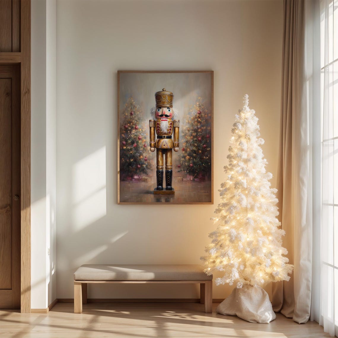 Golden Nutcracker Soldier With Christmas Trees
