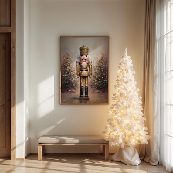 Golden Nutcracker Soldier With Christmas Trees