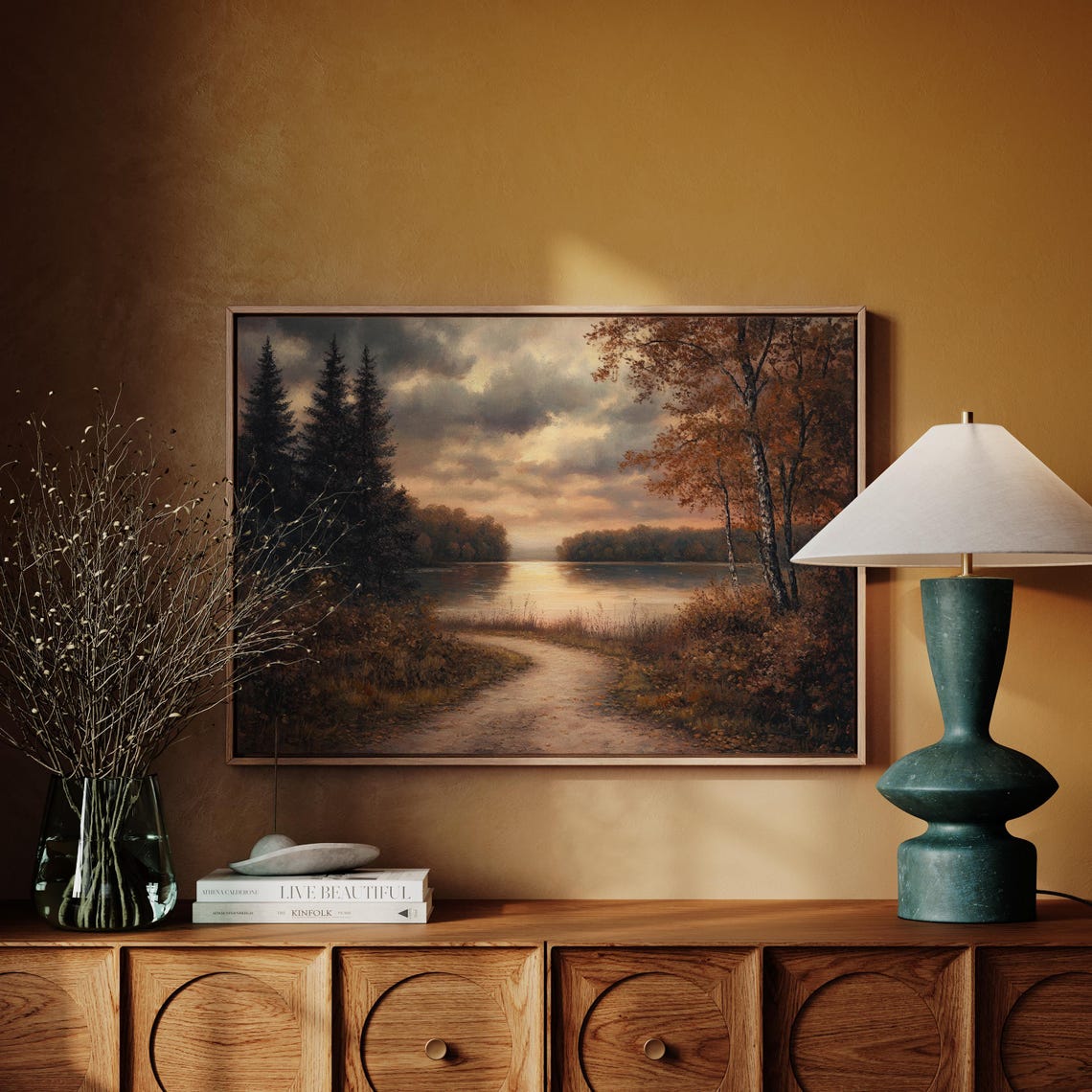 Autumn Sunset Lakeside Path Winding Trail Vintage Oil Landscape Poster - Image 6