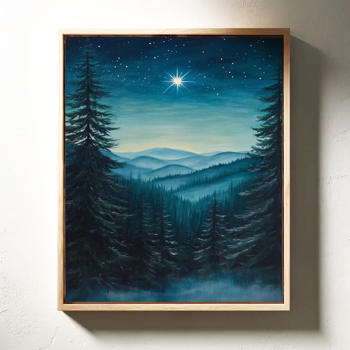 Silent Night Christmas Star Over Dark Pine Forest Mountain Poster - Image 4