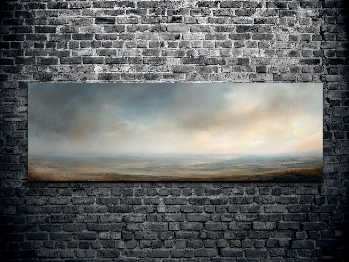 Misty Gray Moorland Under Soft Clouds Moody Landscape Art Poster - Image 2