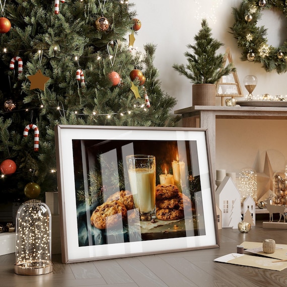 Milk and Cookies for Santa Still Life With Candles Christmas Poster