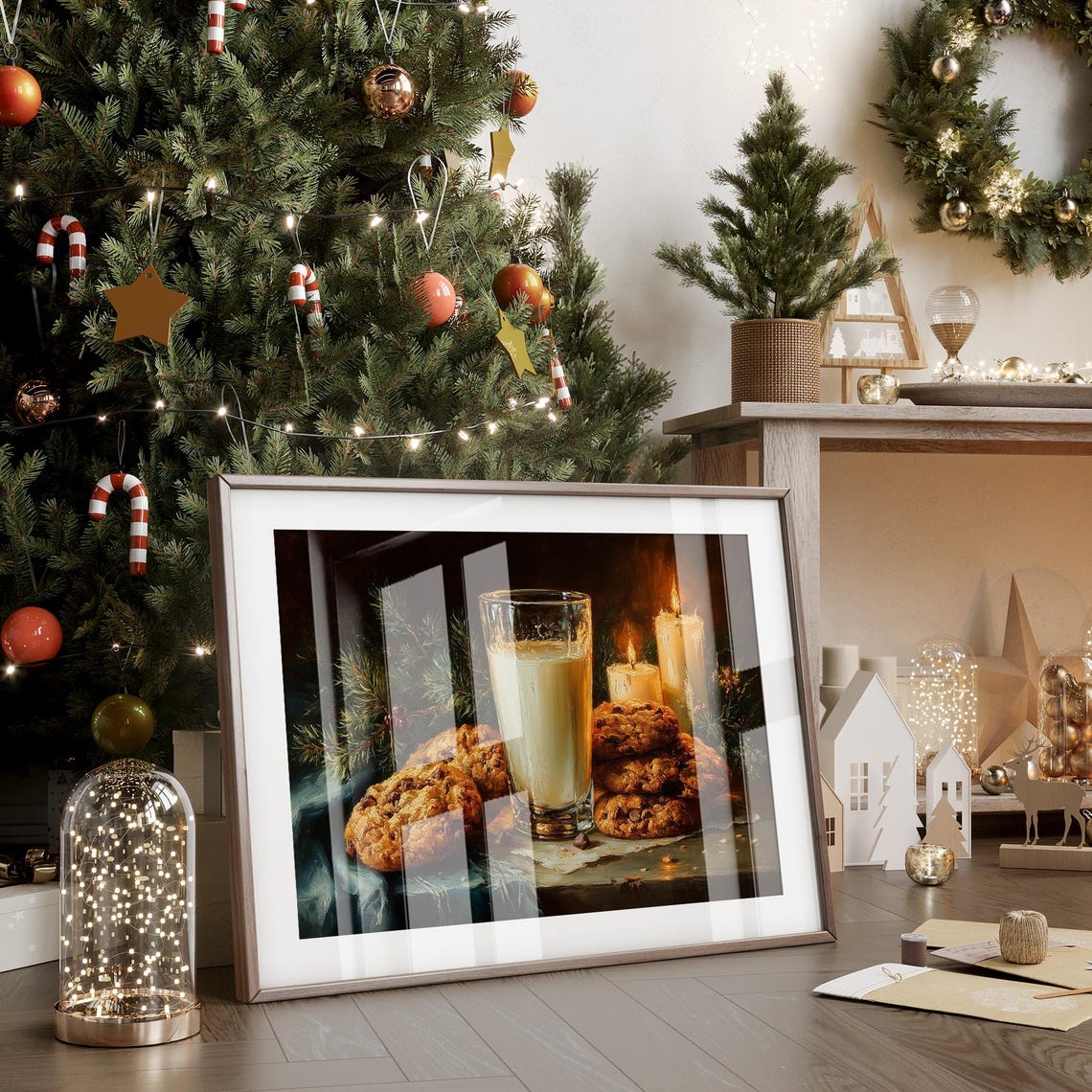 Milk and Cookies for Santa Still Life With Candles Christmas Poster