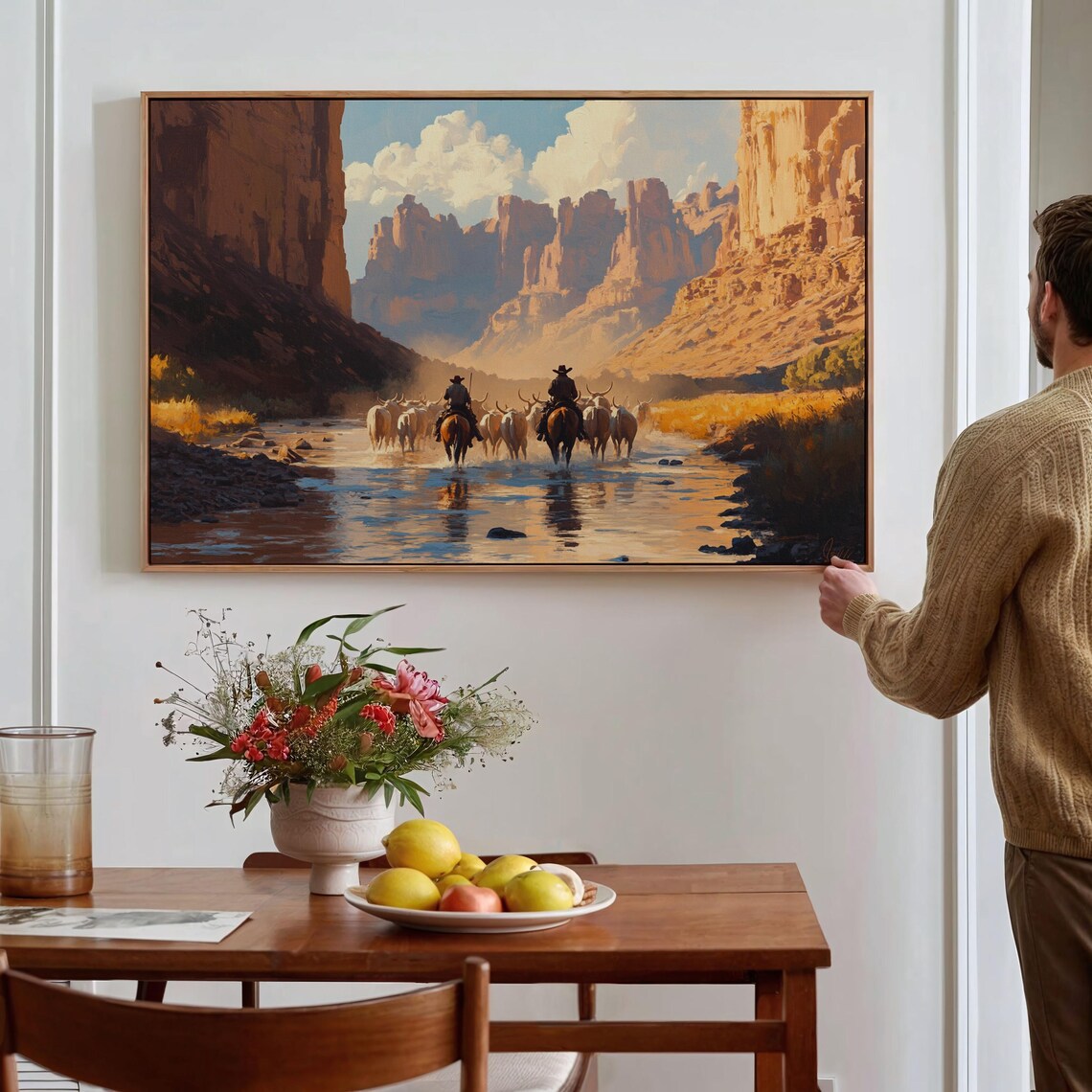 Cowboys Herding Cattle in Canyon, Vintage Southwest Art Print - Image 2