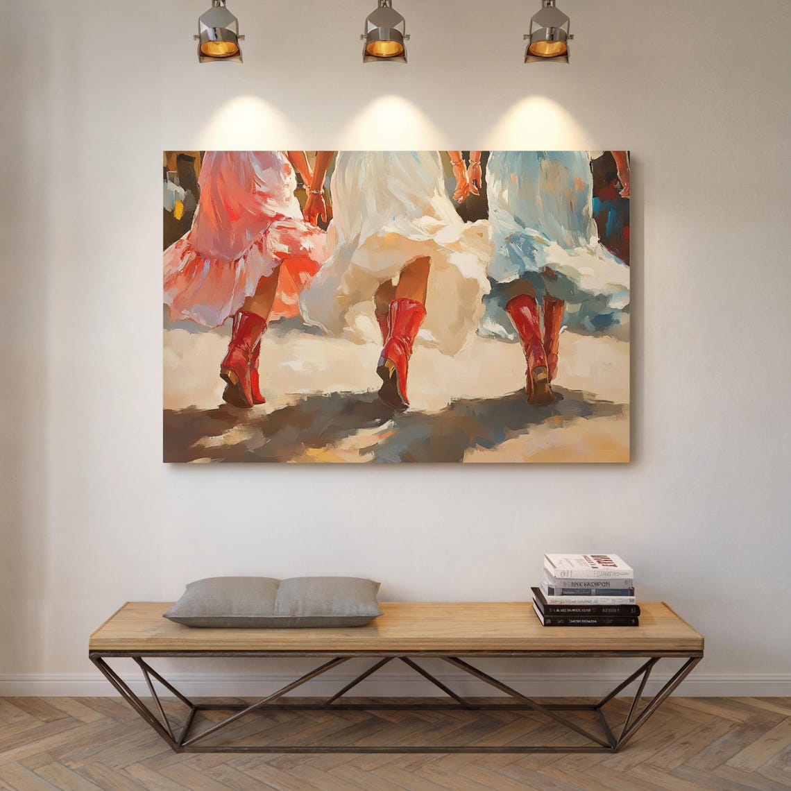 Joyful Country Dancers In Red Cowboy Boots Mid Kick Painting Poster - Image 5
