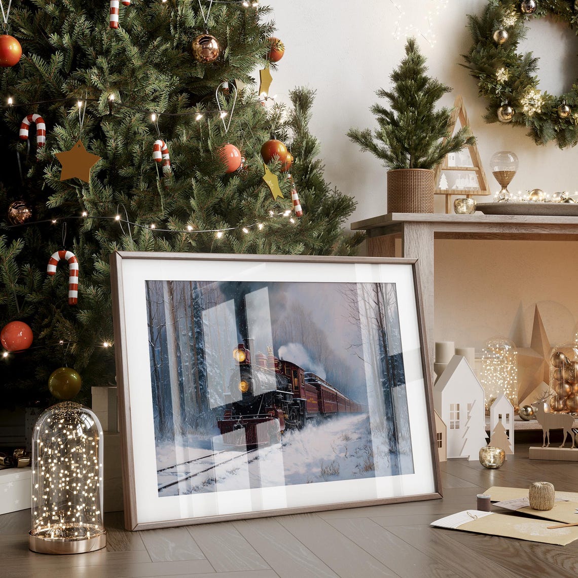 Steam Train Through Snowy Woods Wall Art Vintage Winter Locomotive