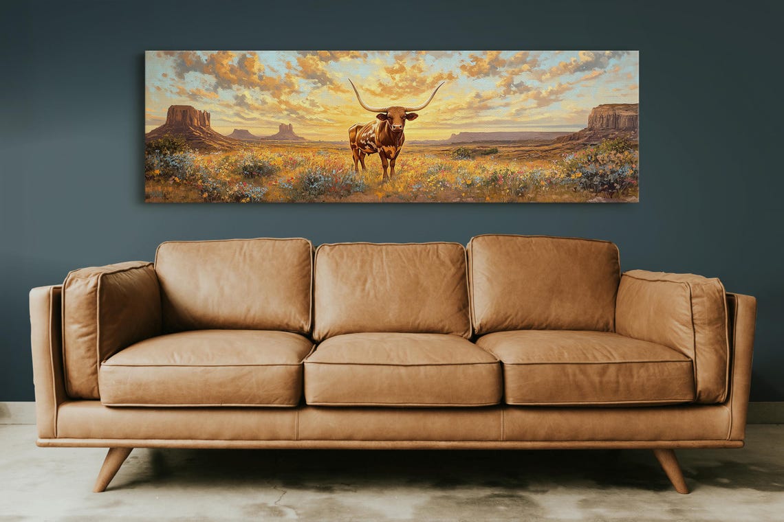 Texas Longhorn Desert Sunset Wildflower Southwestern Landscape Poster - Image 5
