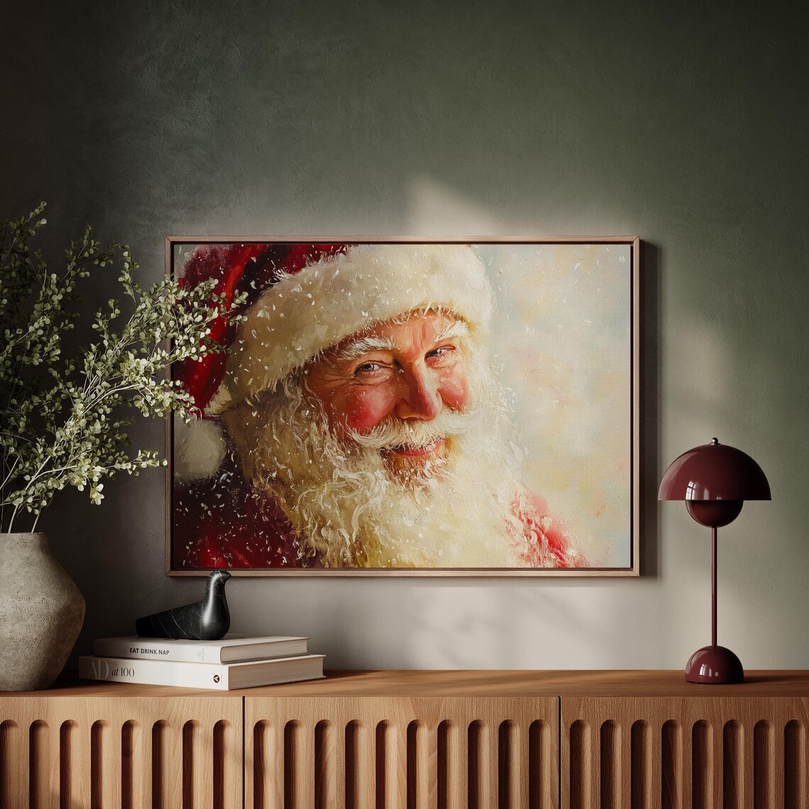 Vintage Santa Claus Portrait Festive Christmas Painting Poster - Image 3