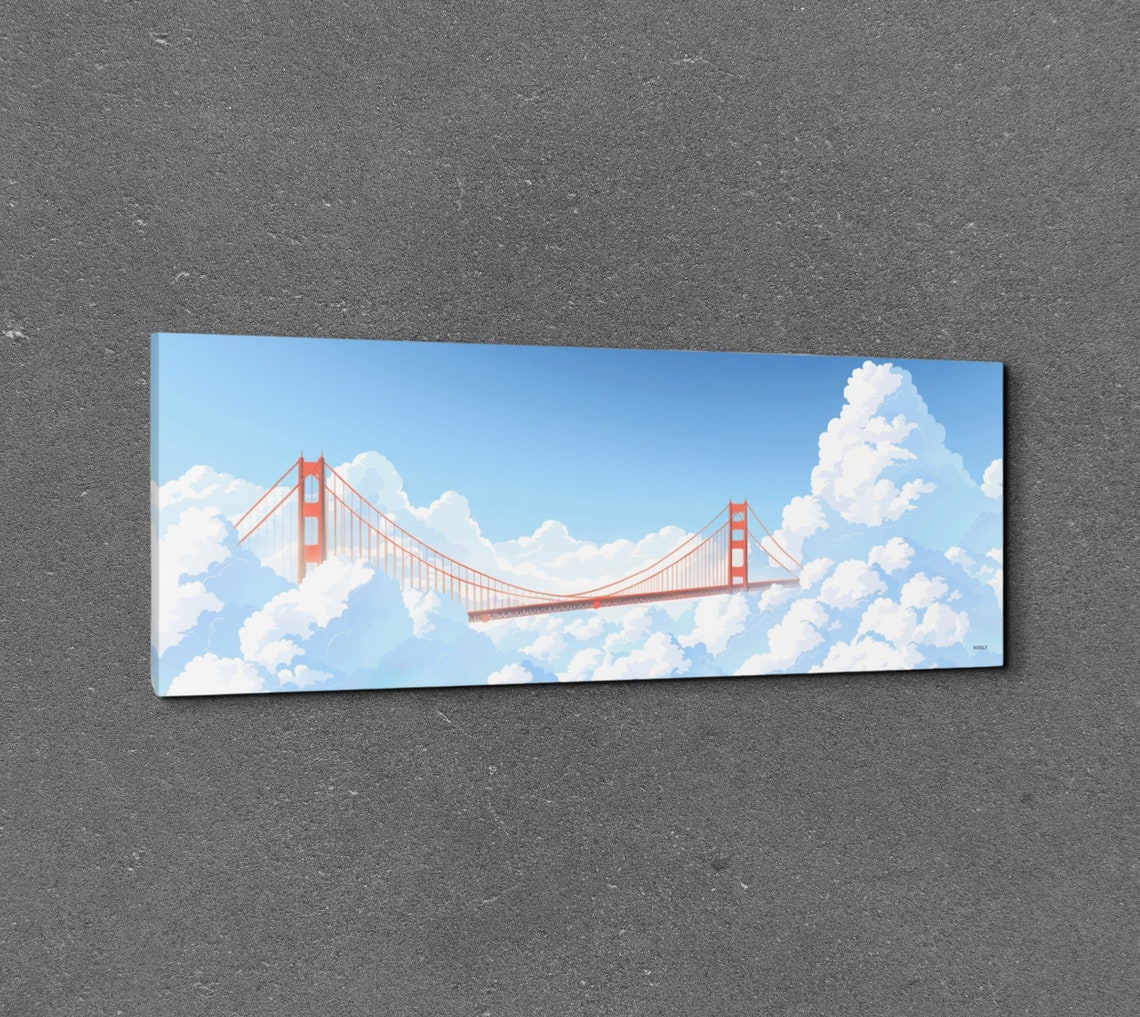Golden Gate Bridge Above Fluffy Clouds Blue Sky Panoramic Poster - Image 3