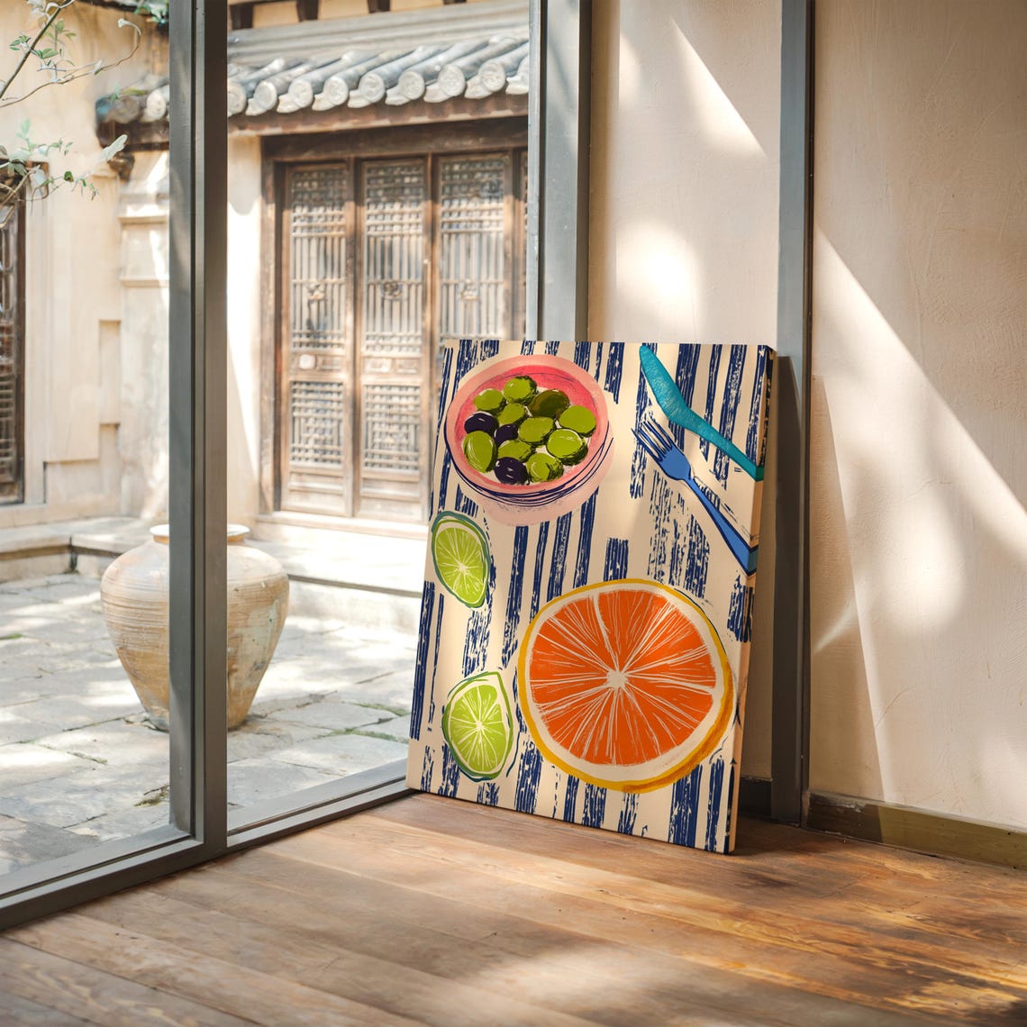 Citrus And Olives Illustration Colorful Modern Kitchen Wall Art