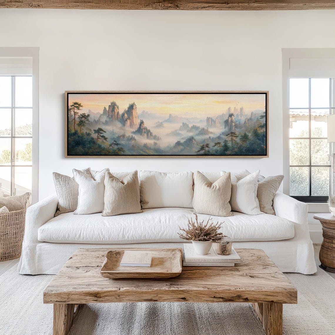 Misty Asian Mountain Peaks Panoramic Ink Wash Landscape Poster - Image 4