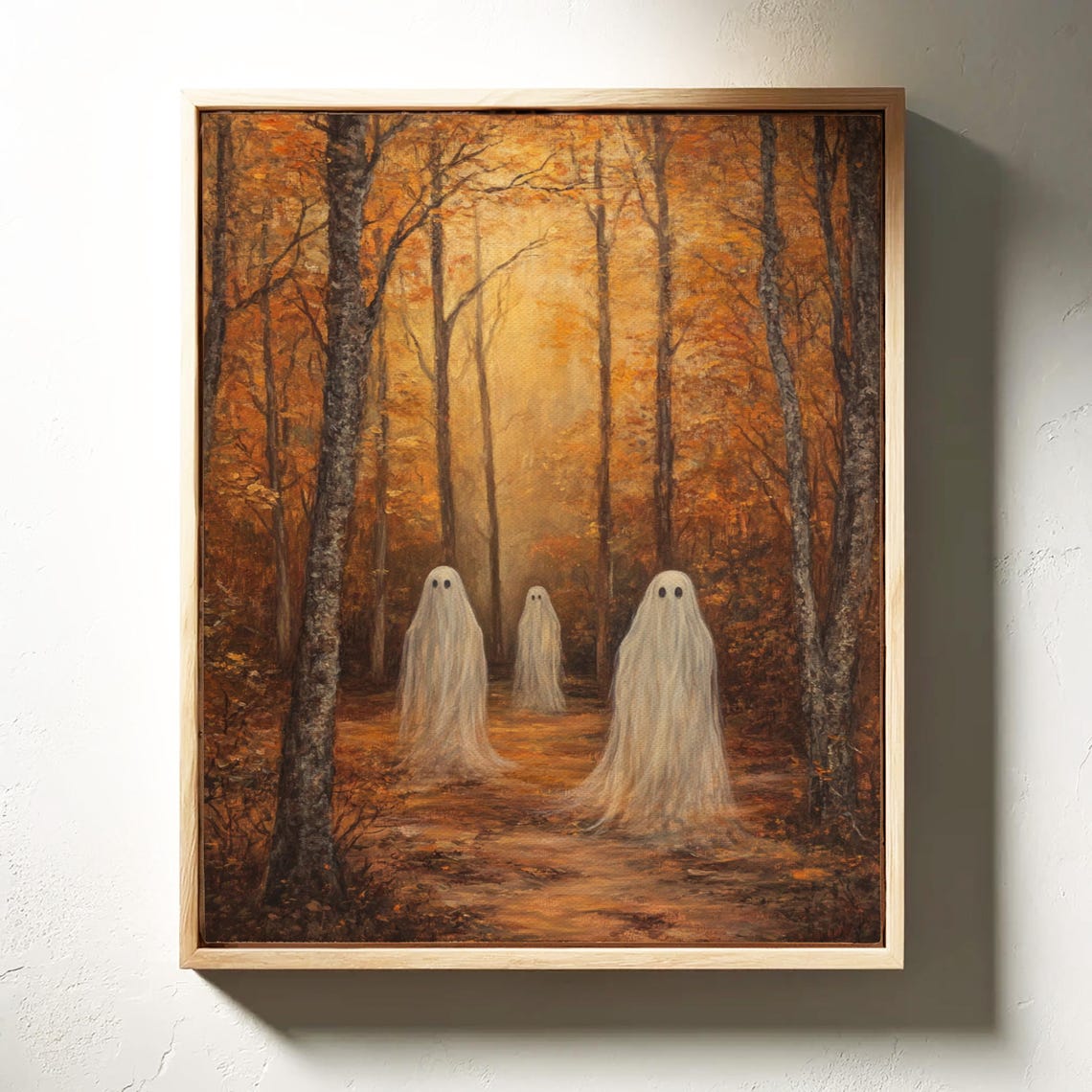 Three Ghosts In Dark Fiery Autumn Forest Path Halloween Art Print - Image 3