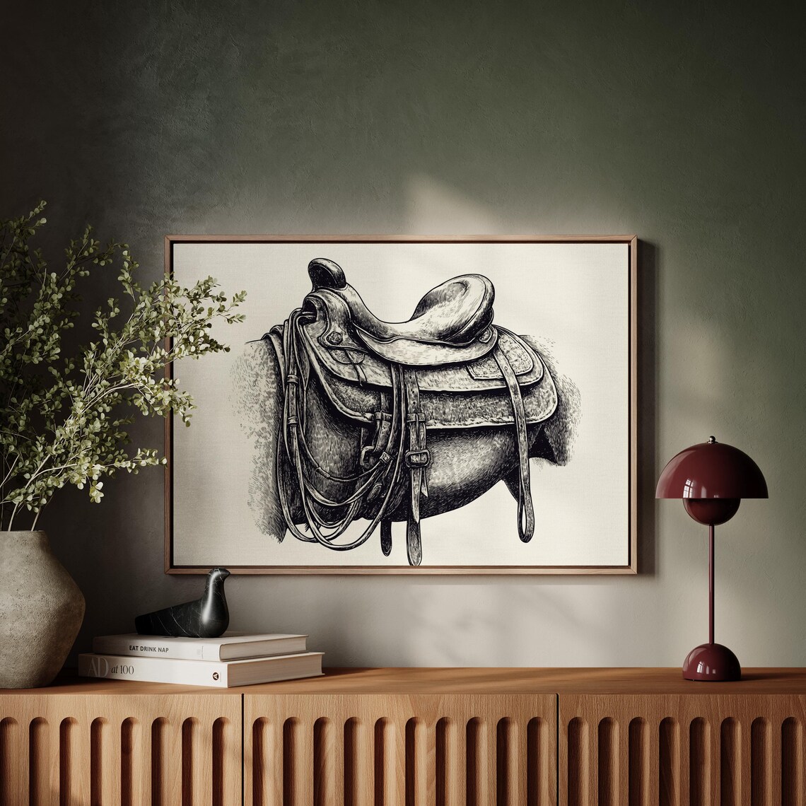 Western Saddle, Rustic Hand-Drawn Equestrian Art Print