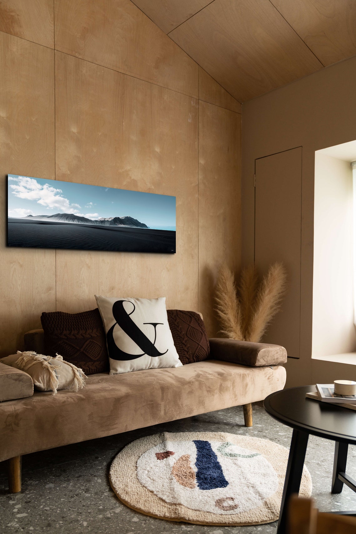Minimal Black Sand Beach Stretching Toward Distant Mountains Poster - Image 3
