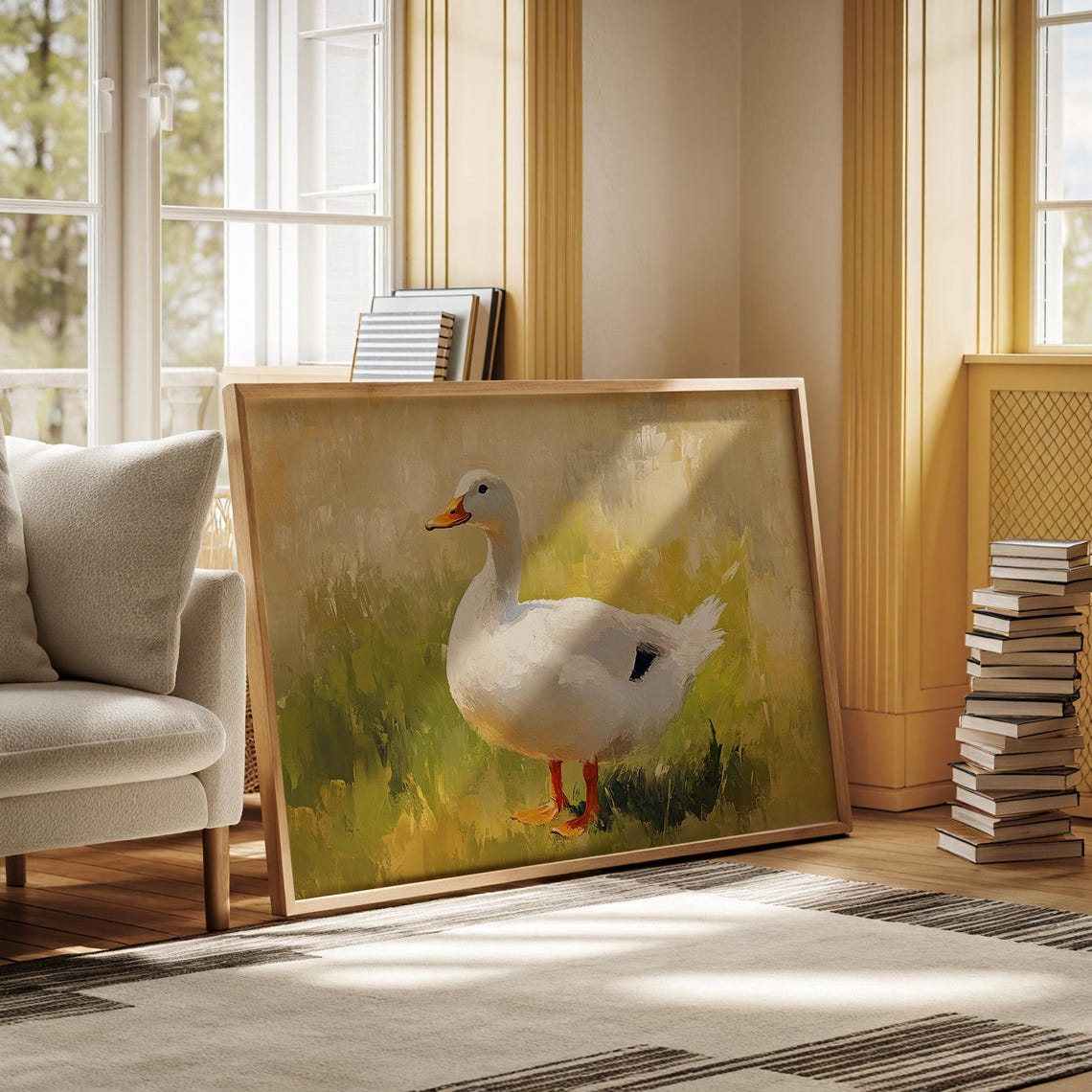 White Pekin Duck Green Meadow Vintage Farmhouse Animal Poster - Image 2