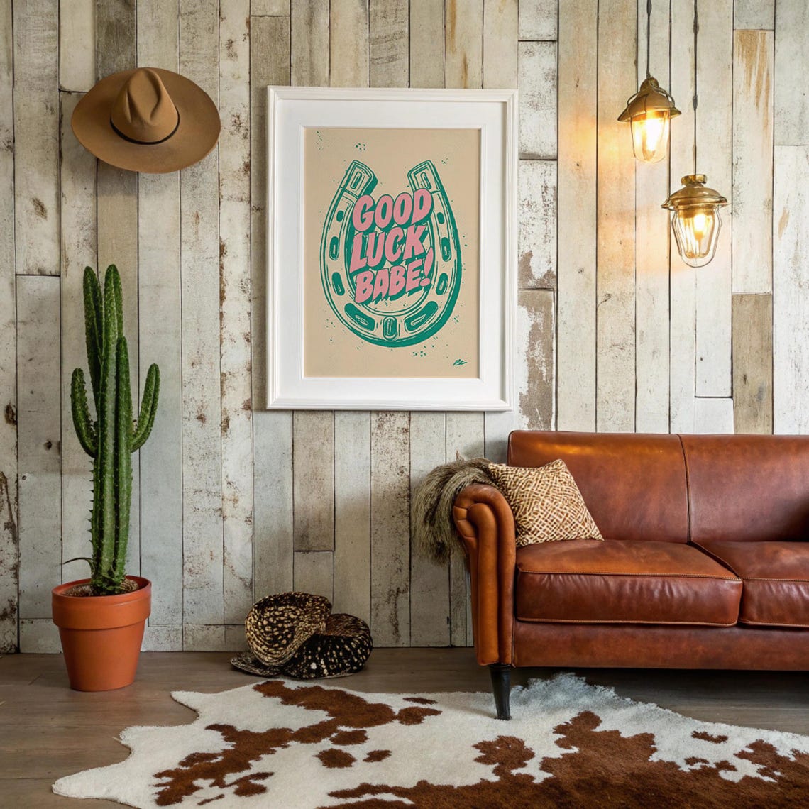 Good Luck Babe Retro Horseshoe Cowboy Western Art Print Room