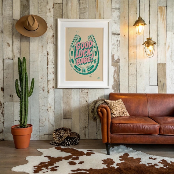 Good Luck Babe Retro Horseshoe Cowboy Western Art Print Room