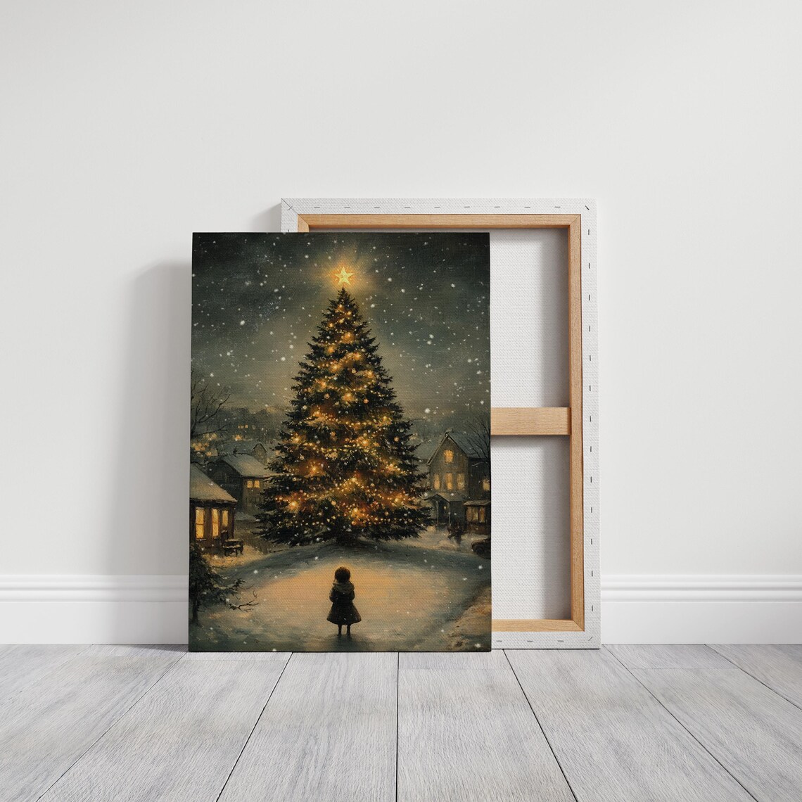 Cozy Christmas Tree Art, Festive Winter Night - Image 3