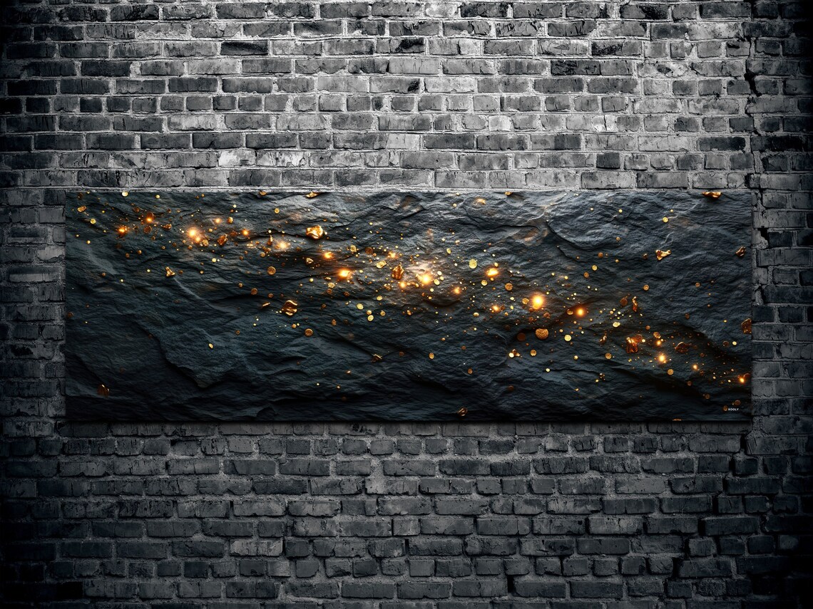 Black Stone With Gold Shining Abstract Wall Art - Image 2