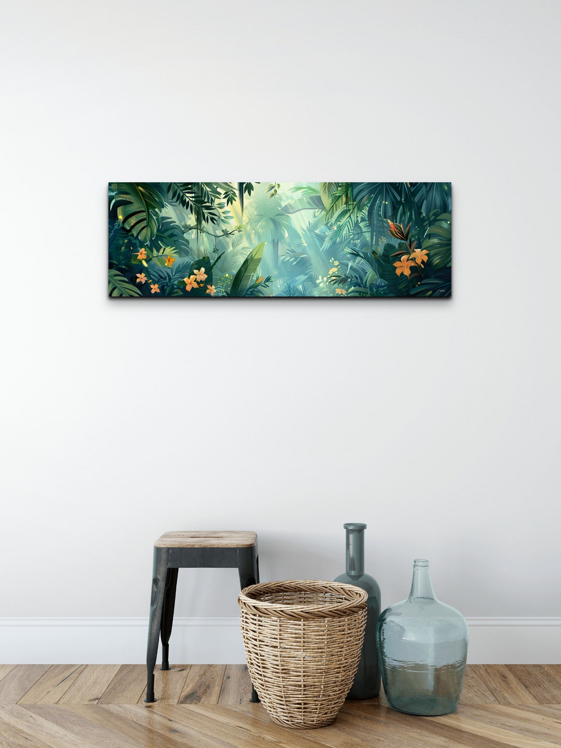 Tropic Botanical Floral Sce Mid Century Modern Wall Art Panoramic Botanical Art Floral Wall Art Tropical Art - Image 6