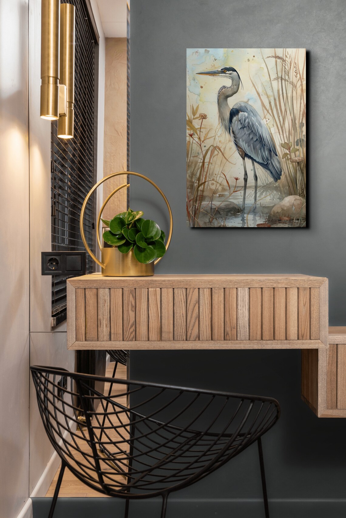 Great Blue Heron Golden Wetland Watercolor Bird Nature Poster - Image 4