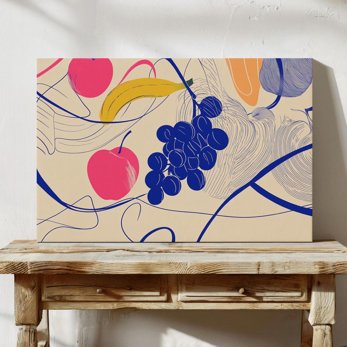 Abstract Fruit Pattern Poster With Navy Grapes And Banana Art