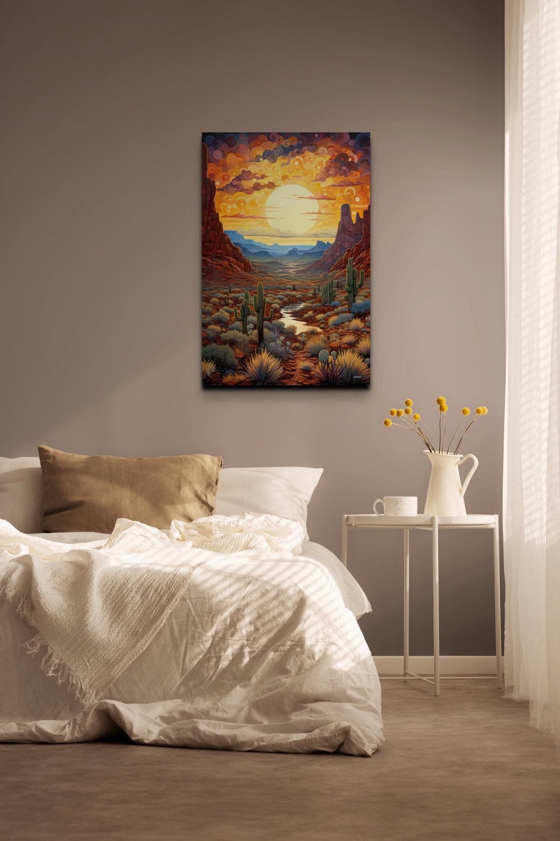 Desert Canyon Sunset With Saguaros Swirling Sky Landscape Poster - Image 7