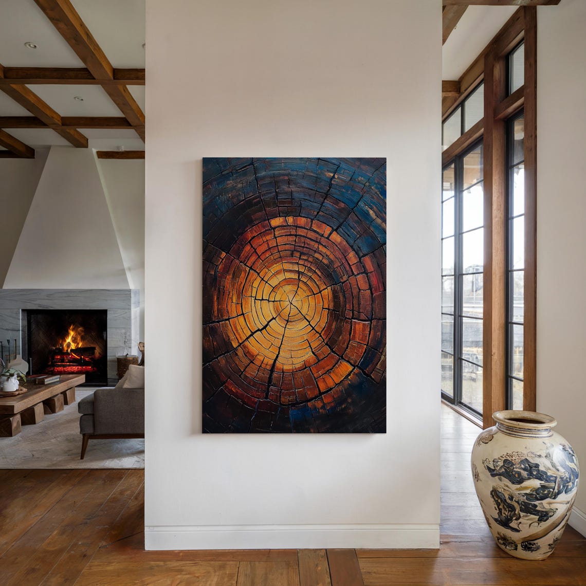 Tree Rings Cross Section Amber Blue Abstract Wood Texture Poster - Image 4