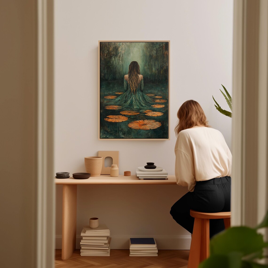 Enigmatic Reflection Woman, Mystical Nature Artwork - Image 5