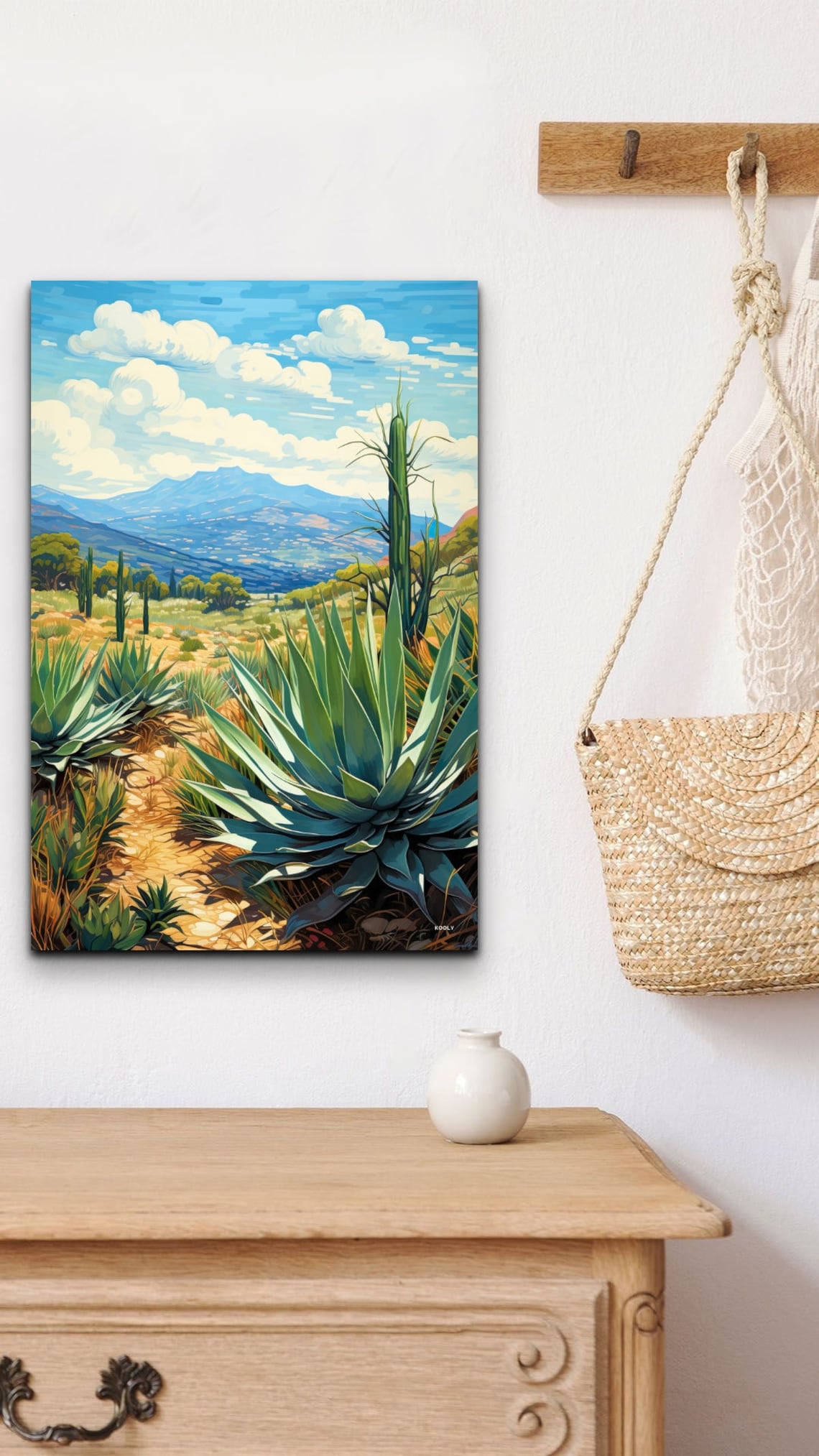 Agave Plants In Desert Valley Watercolor Style Landscape Poster - Image 6