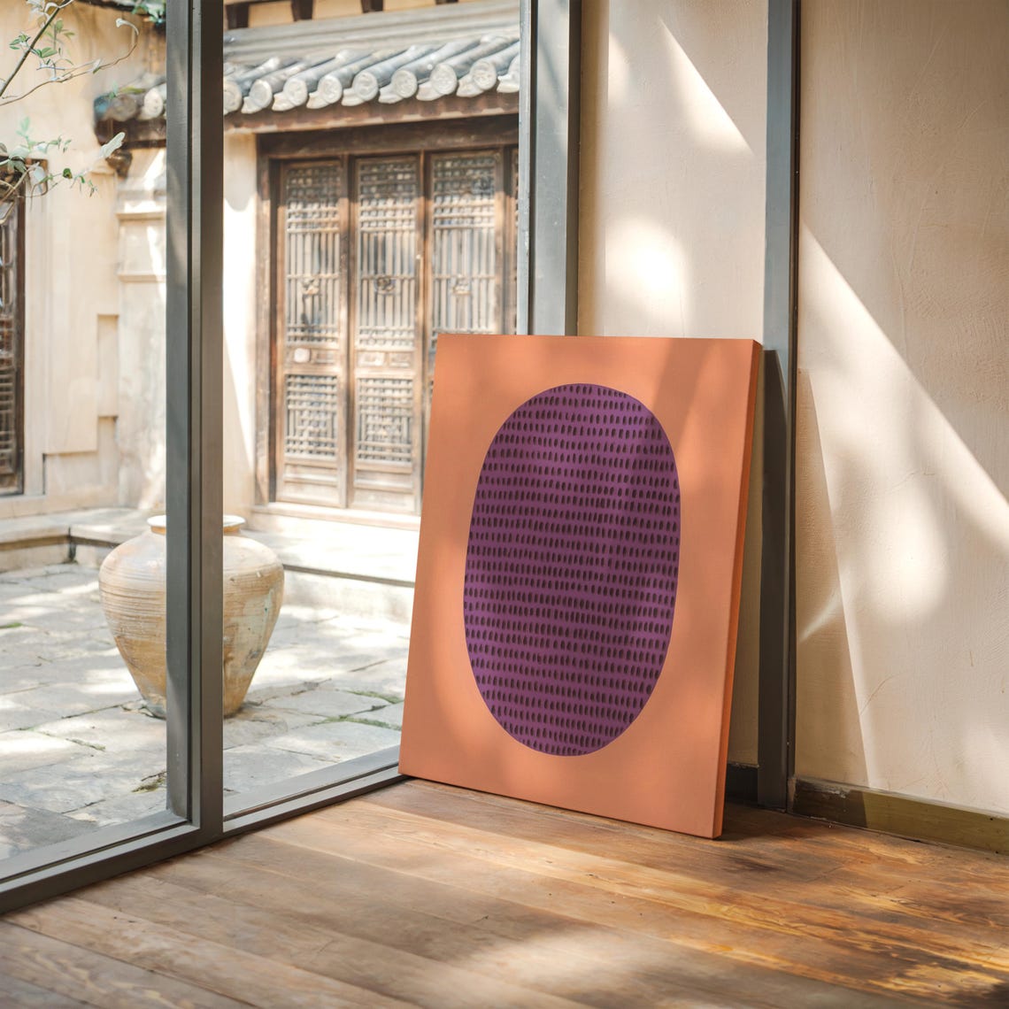 Minimal Abstract Purple Oval Dot Pattern Terracotta Wall Art