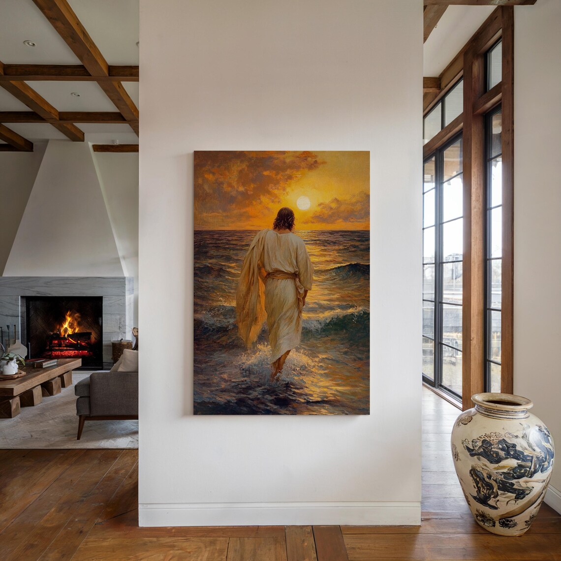 Jesus Walking On Water At Sunset Inspirational Christian Art Poster - Image 5