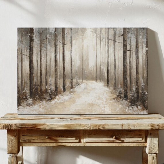 Snowy Winter Forest Path Tall Trees Tranquil Nature Wall Art
