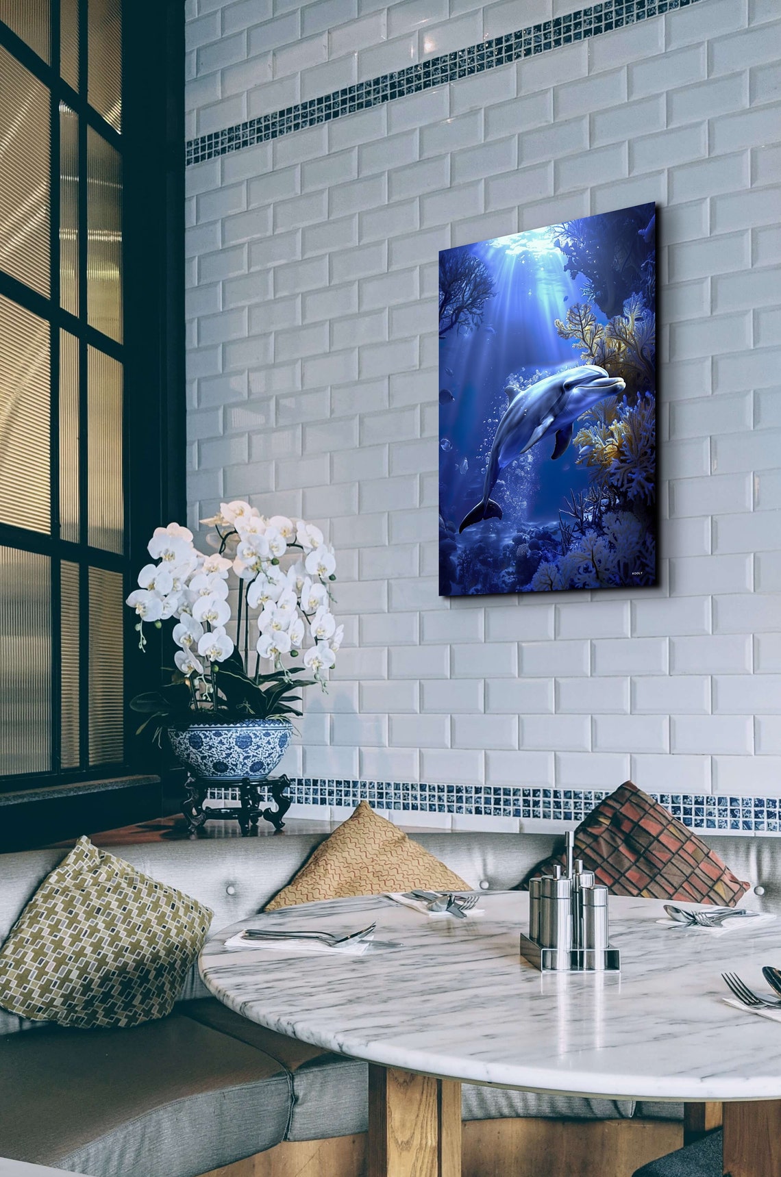 Dolphin Swimming In Sunlit Underwater Coral Reef Ocean Poster - Image 5