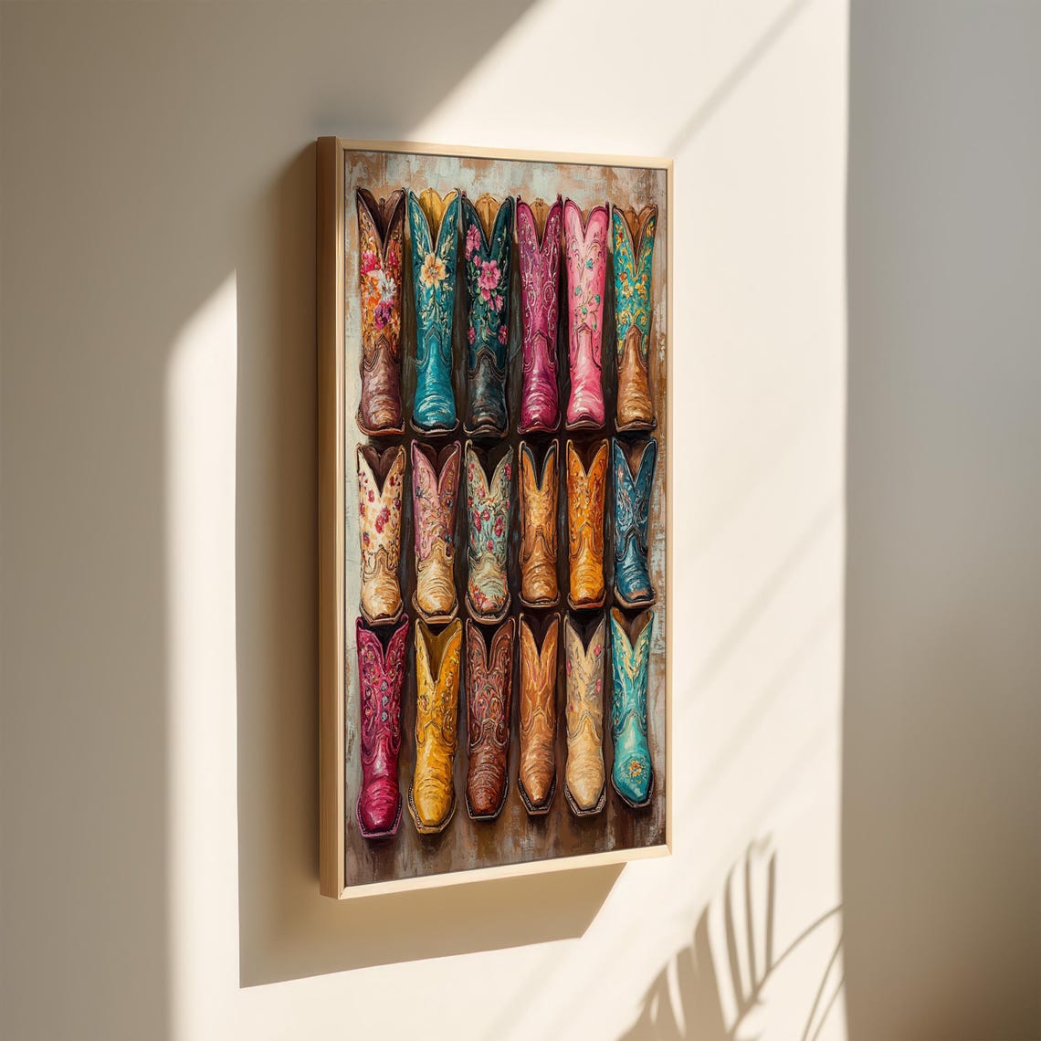 Colorful Floral Cowboy Boots Collection Grid Pattern Western Poster - Image 4