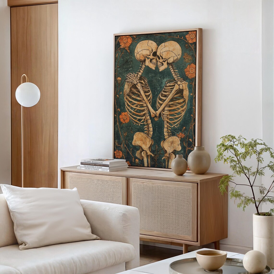 Romantic Skeleton Couple, Whimsical Floral Design - Image 6