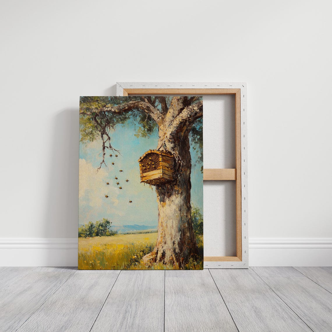 Rustic Bee Hive In Tree Countryside Meadow Vintage Style Poster - Image 3