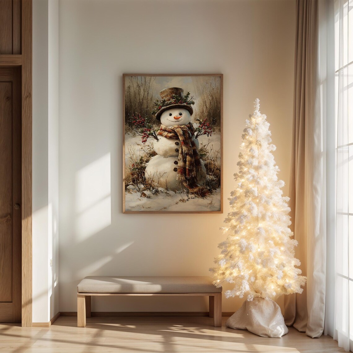 Rustic Snowman With Plaid Scarf Christmas Poster