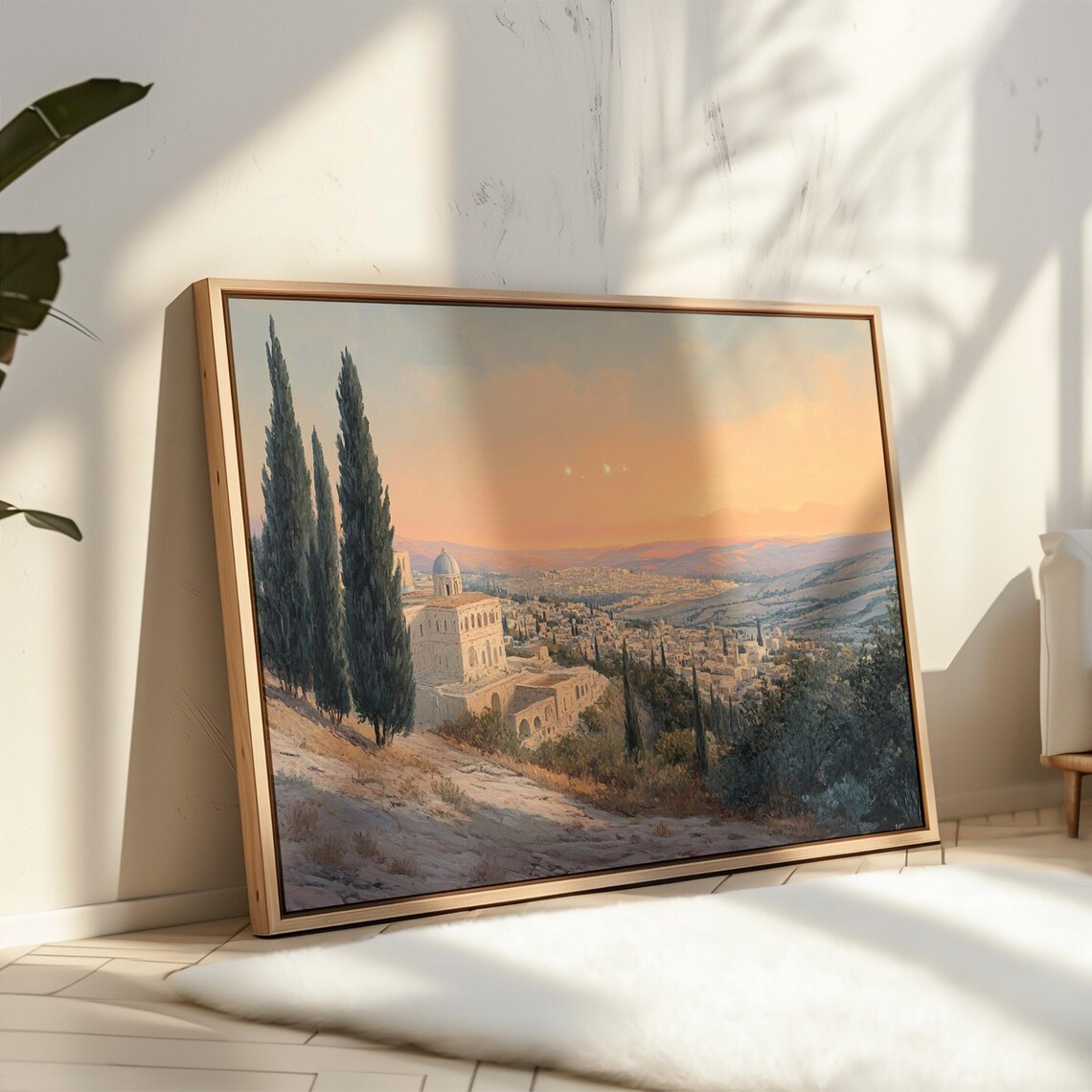 Bethlehem Vintage Oil Painting, Holy City At Dawn - Image 3