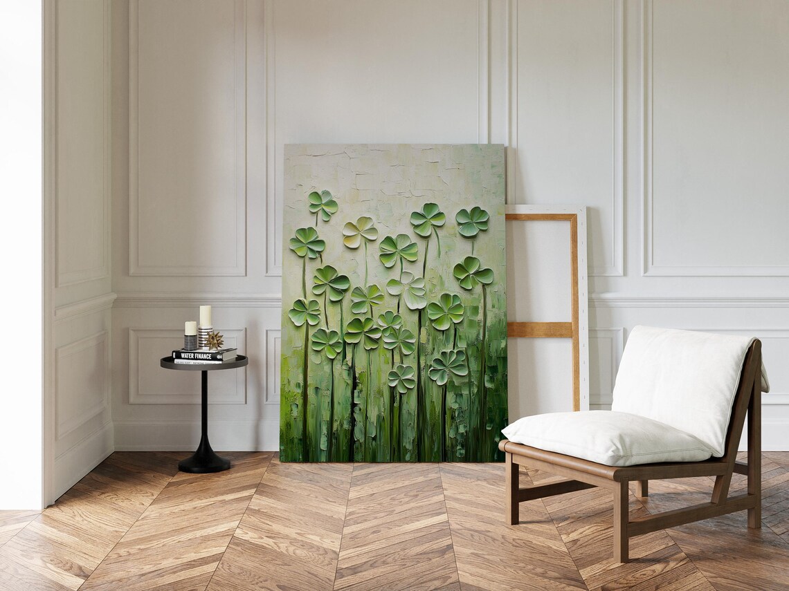 Vertical Meadow Of Green Clovers Wall Art Textured Hangable Artwork For Nature Inspired Home Dcor And Unique Charm - Image 5