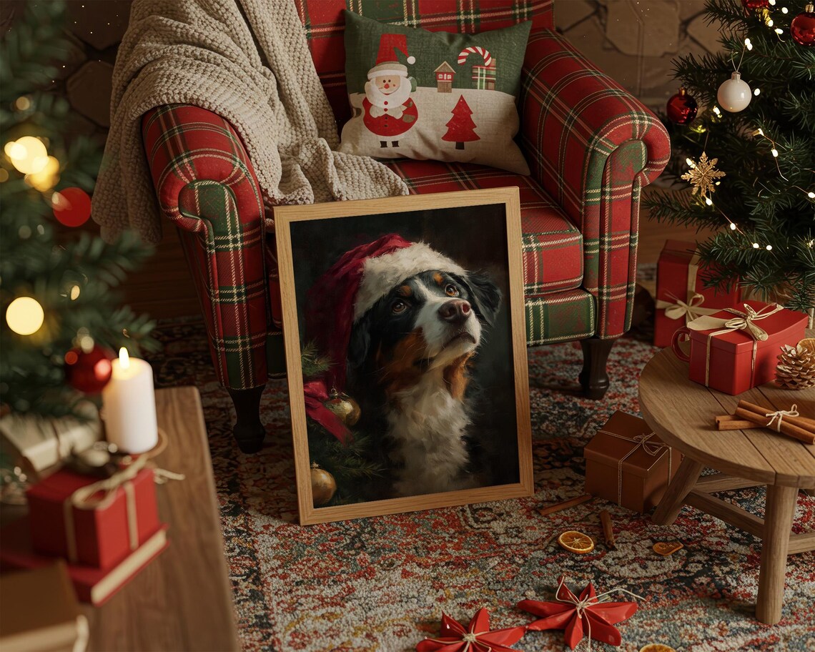 Christmas Dog Poster Print, Bernese Mountain