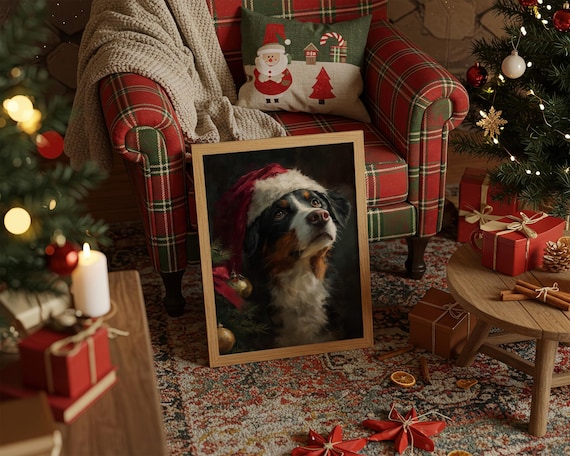 Christmas Dog Poster Print, Bernese Mountain