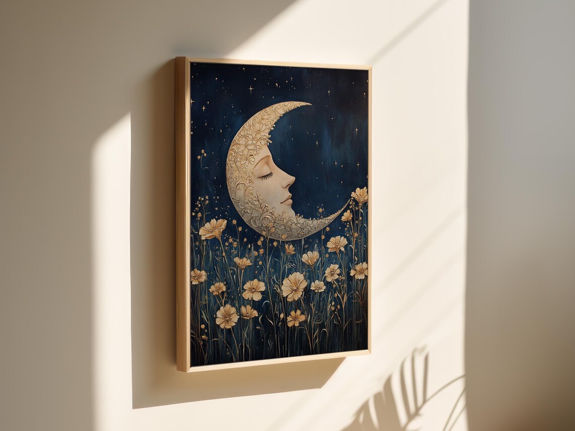 Crescent Moon With Floral Design, Dreamy Night Sky - Image 5